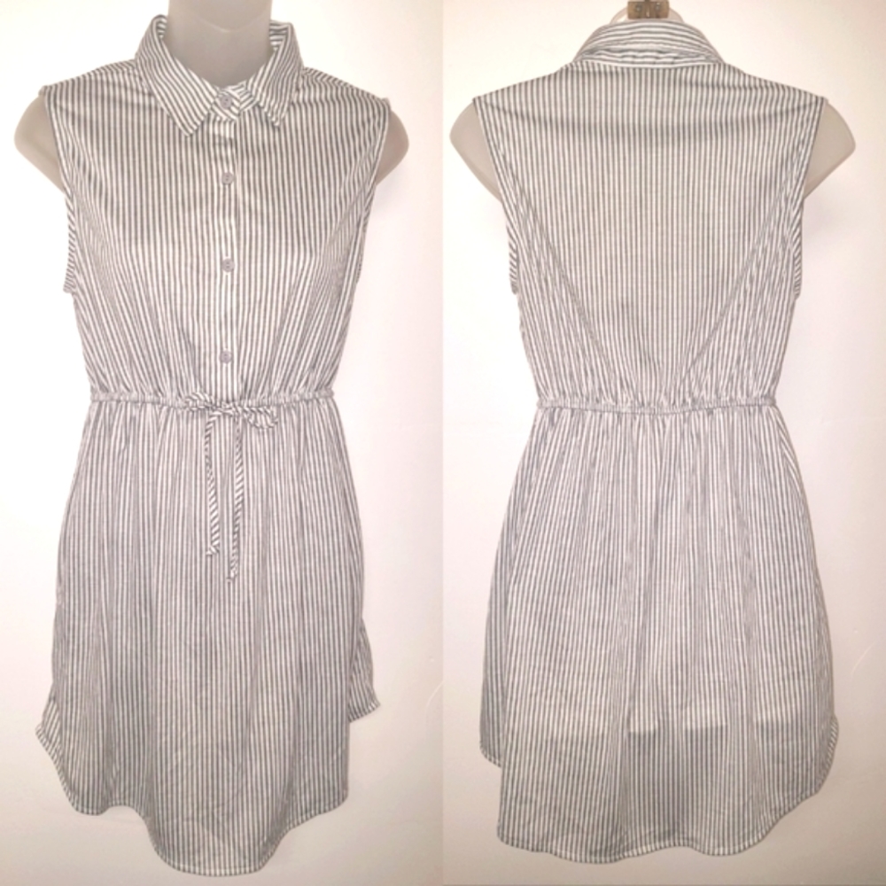 NWOT Passport Stripped Grey & White Shirt Dress, Size M